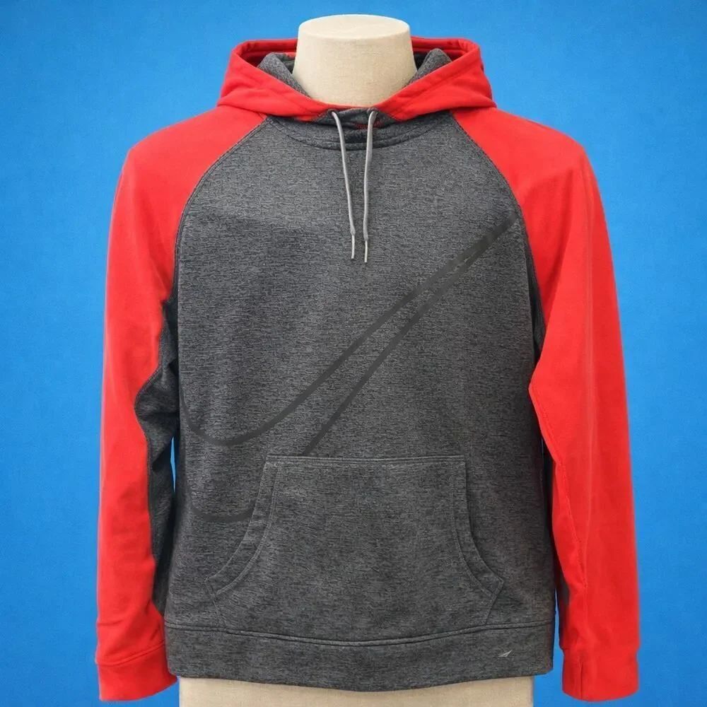 Nike Men’s Therma-FIT Gray Red Hoodie Sweatshirt M